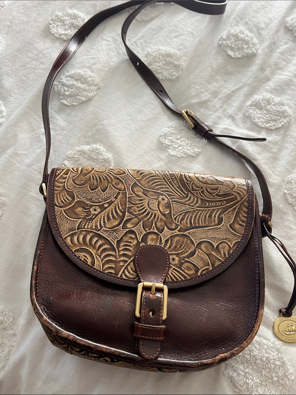 Brahmin Brown Tooled Leather Crossbody Bag